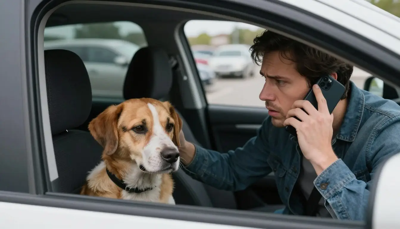 Person checking on dog in car and calling authorities