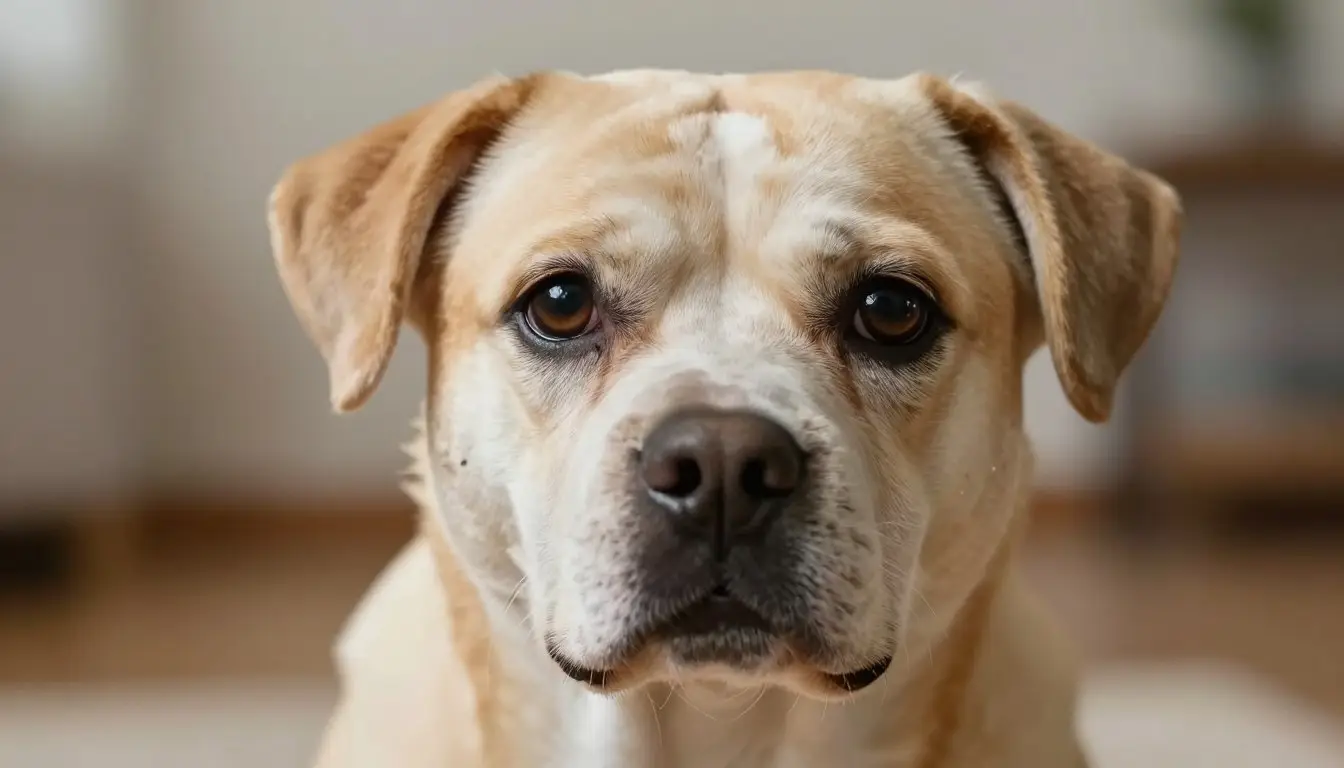 anxious dog showing stress signs with worried expression