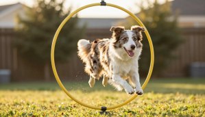 dog completing homemade agility course for mental stimulation activities for dogs