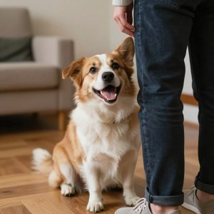 dog playing hide and seek game finding owner