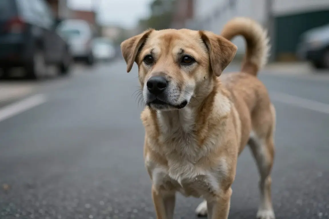 lost dog displaying anxious behavior in unfamiliar environment